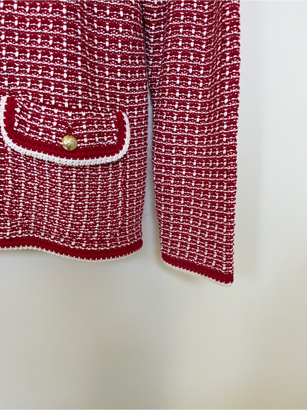Talbots ~ Classic Red & White Tweed Knit Cardigan ~ Large ~ New with Tags - Picture 7 of 10